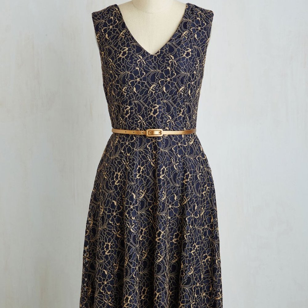 London Times Blue and Gold Cocktail Dress -Size 10